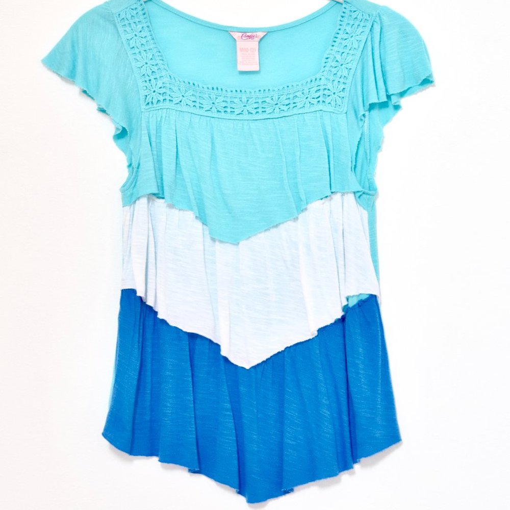 Candie's Crochet Square Neck Top with Cap Sleeves - Medium